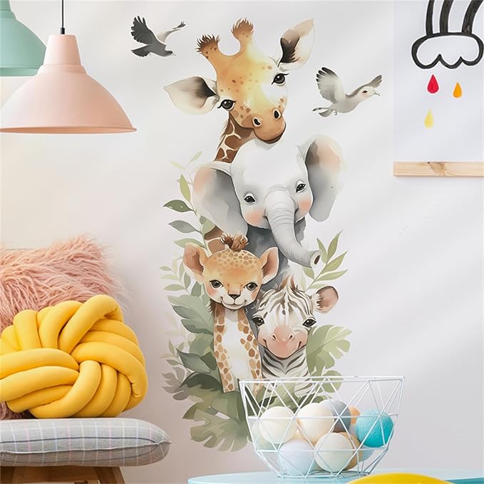 Watercolor Style Cute Animals Wall Decals Lovely Wildlife Wall Sticker Art Wall Clings Removable for Nursery Kid'sroom School Livingroom TV Background Decoration Murals (Lovely Wildlife 1)
