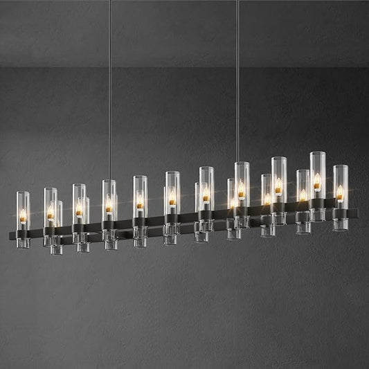Black Kitchen Island Lighting-20-Light Linear Chandelier, Adjustable 67.7'' Modern Farmhouse Rectangle Pendant Light Fixtures, Dining Room, Bedroom