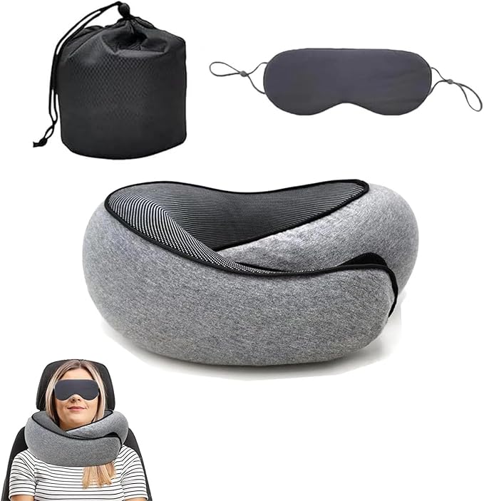 Travel Pillow Travel Neck Pillow, 360 Degree Comfort and Breathability, Airplane Travel Neck Pillow, Stowable U-Shaped Pillow, Gray, mollie us 02