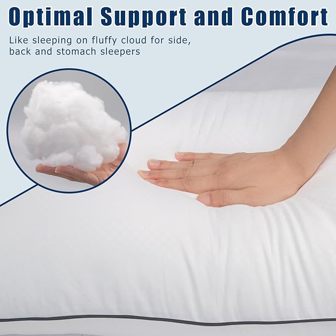 Bed Pillows for Sleeping 2 Pack, Queen Size Pillows Set of 2,Down Alternative Filling, Pillow for Back, Stomach or Side Sleepers Black