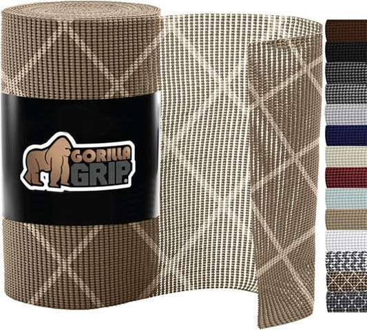 Gorilla Grip powerGRIP Drawer Shelf and Cabinet Liner, Thick Strong Hold, Non-Adhesive Liners Protect Kitchen Cabinets and Cupboard, Bathroom Drawers, Easy Install, Breathable Mat, 20" x20', Beige