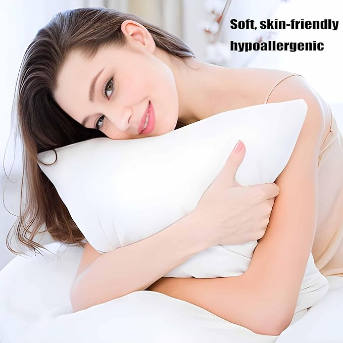 Thin Flat Soft Bed Pillows King Size Set of 2 Pack for Sleeping 20"x36", Hypoallergenic Skin Friendly Microfiber Filling Machine Washable