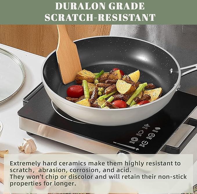 Nuwave 9pc Cookware Set Healthy Duralon Blue Ceramic Nonstick Coated, Diamond Infused Scratch-Resistant, PFAS Free, Oven Safe, Induction Ready & Evenly Heats, Tempered Glass Lids & Stay-Cool Handle
