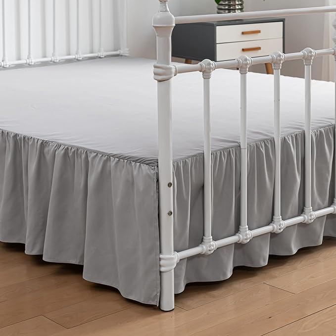 King Size Bed Skirt Ruffled Bed Skirt with Split Corners, 18 Inch Drop Dust Ruffle Bed Skirt with Platform, Light Gray (King - 18" Drop)