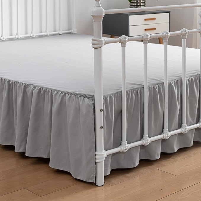 Bed Skirt Twin Size Ruffled Bed Skirt with Split Corners, 16 Inch Drop Dust Ruffle Bed Skirt with Platform, Light Gray, Twin - 16" Drop