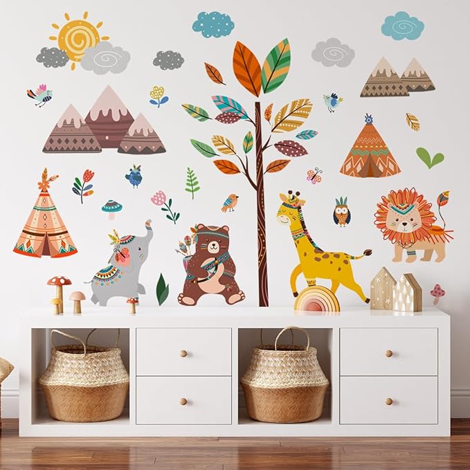 Jungle Animals Nursery Wall Decals for Kids Room Decor, Baby Nursery Wall Sticker Set of 2