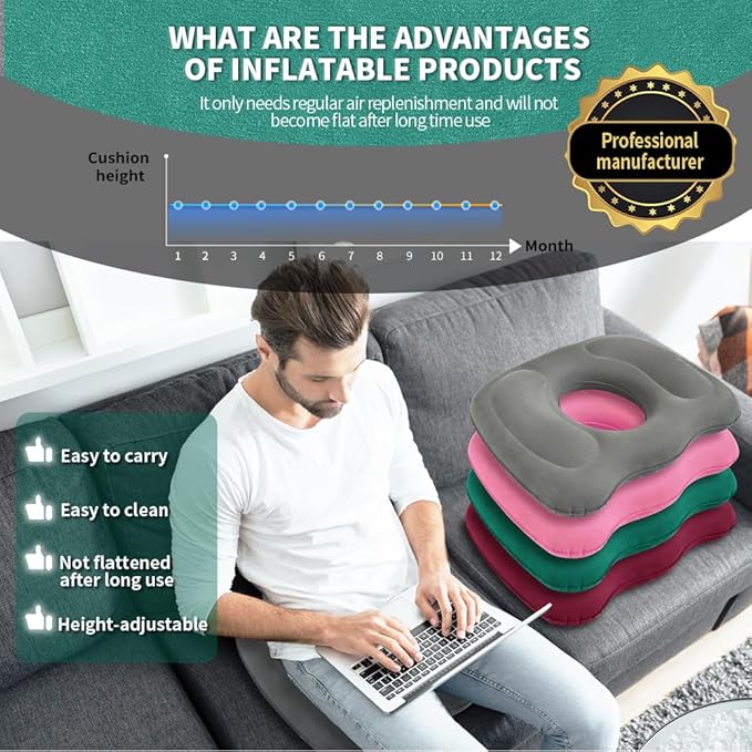 Inflatable Donut Pillow,Hemorrhoid Cushion- Excellent for Tailbone, Prostate, Sciatica, Bed sores, Postpartum Pregnancy, Post-Surgical Pain-Orthopedic Firm seat Cushion for Home, Office or car (green)