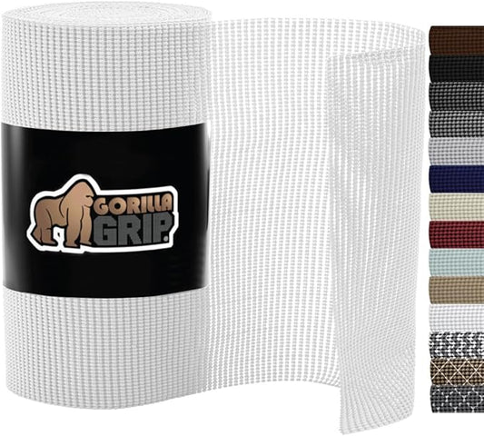 Gorilla Grip powerGRIP Drawer Shelf and Cabinet Liner, Thick Strong Hold, Non-Adhesive Liners Protect Kitchen Cabinets and Cupboard, Bathroom Drawers, Easy Install, Breathable Mat, 17.5" x10', White