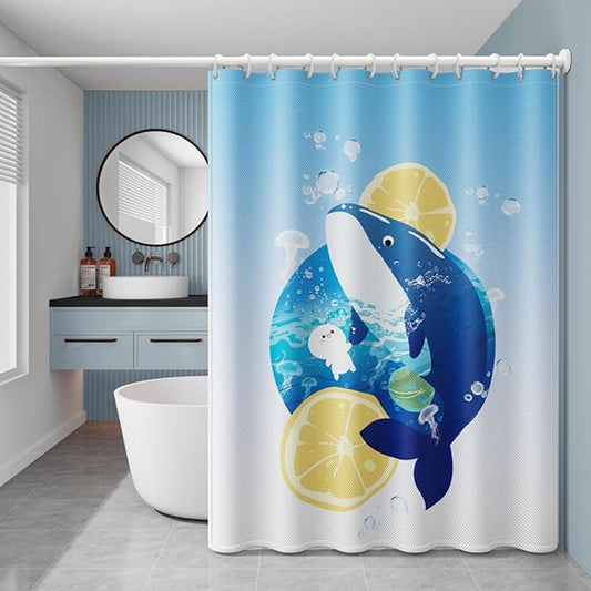 Ocean Theme Shower Curtain for Bathroom Decor, 70.8" x 78.7" Waterproof Polyester Fabric Dolphin Print Shower Curtain Art Bath Curtain with 12 Hooks