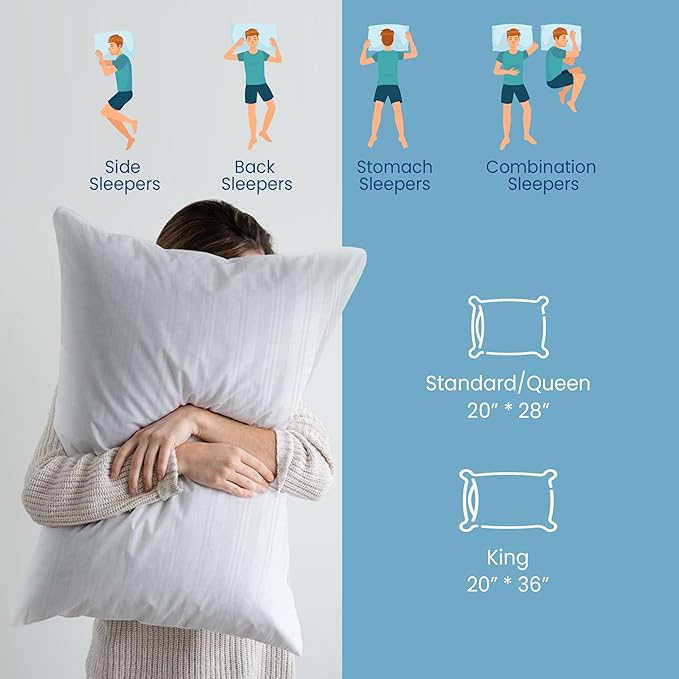 puredown Goose Feather Down Pillows, Bed Pillows for Sleeping with 2 Outer Protectors, Hotel King Pillows Set of 2 (Pack of 2)