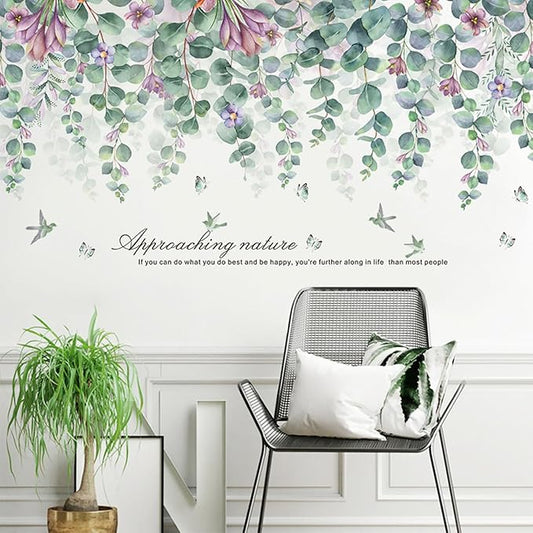 Green Plants Leaves Wall Decals Peel and Stick Large Hanging Vines Wall Stickers Bedroom Living Room Sofa TV Background Wall Decor