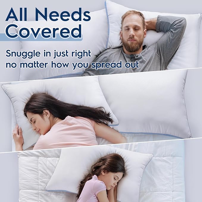 viewstar Pillows Queen Size Set of 2, Bed Pillows for Sleeping, Queen Pillows 2 Pack for Back and Side Sleepers, Fluffy Pillows for Bed with Down Alternative, Machine Washable, Light Blue, 20" x 30"