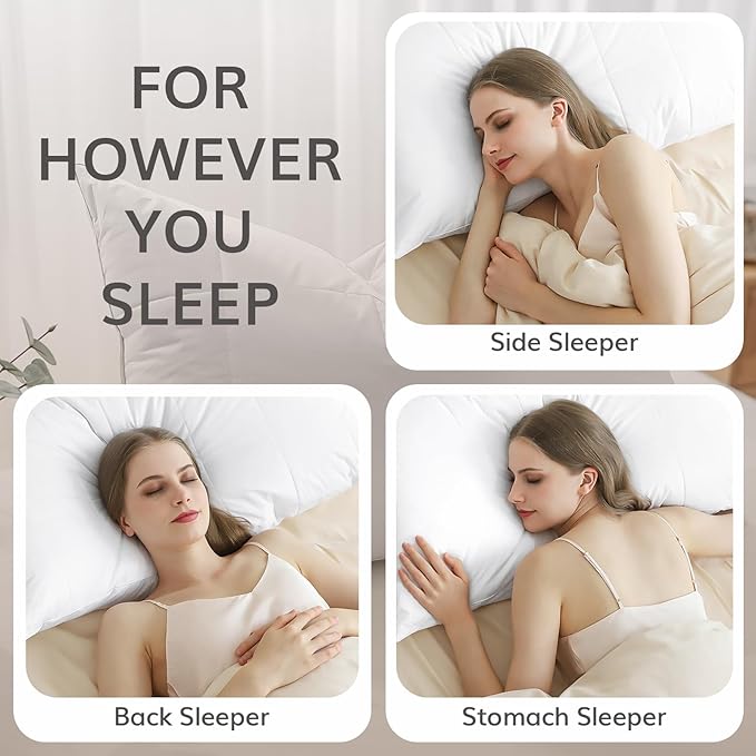 SAVORI Pack of 2 Goose Down Feather Pillows with 100% Cotton Cover, Soft Hotel Bed Pillow for Sleeping, Cooling Pillow for Back, Stomach or Side Sleepers, Queen Size-White 20x30 Inch