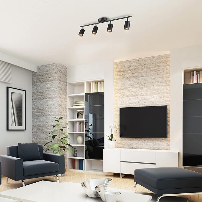 Globe Electric 64000012 30" 4-Light Track Lighting, Matte Black, Track Ceiling Light, Track Lighting Kit, Vintage, Ceiling Light Fixture, 4 Bulb Kitchen Light, Dining Light Fixture, Bulb Not Included