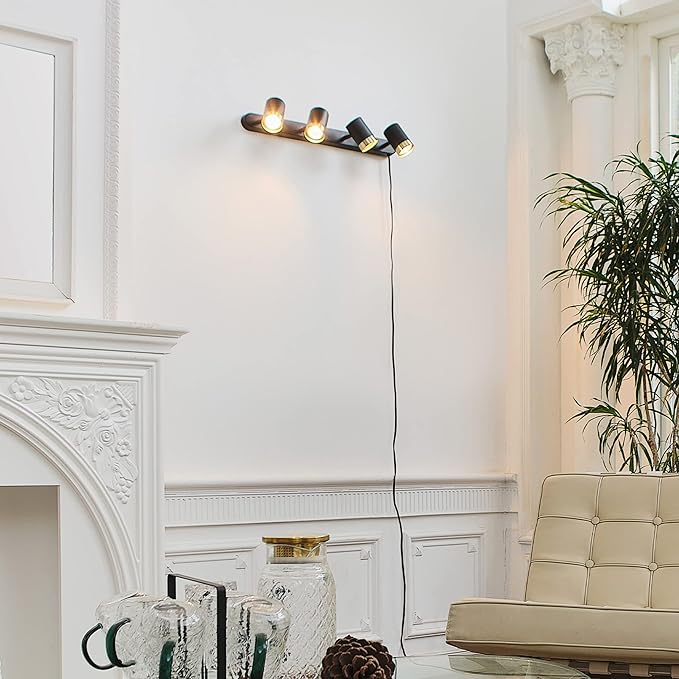 Globe Electric 64000047 4-Light Complete Track Lighting Kit with Pivoting Track Heads, Matte Black, Plug-in, Ceiling Light, Kitchen Light, GU10 Socket, LED Bulb Compatible