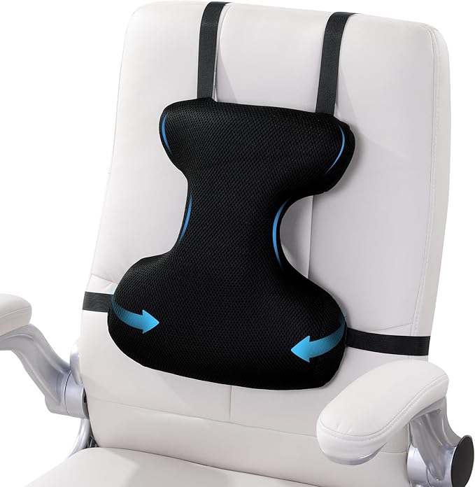 BALAPET Lumbar Support Pillow for Office Chair,Ergonomic Memory Foam Breathable I-Shape Back Pillow with Adjustable Straps,Full Back and shoulder Support for Improved Sitting Posture and Relief Pain