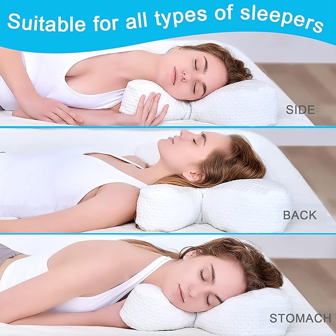 Side Sleeper Pillow Anti Wrinkle Aging Pillow Gel Shredded Memory Foam for Neck Pain Relief Pillow for Sleeping Side Back Stomach Sleeper Pillows (Regular White Style+Grey Rayon Silk Pillowcase)