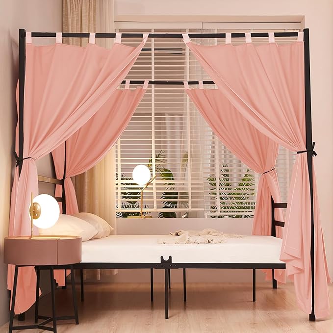 Akiky Canopy Bed Curtains 4 Corner Bed Canopies Pink Canopy Curtains Panel 8 Drapery Panel Curtain for All Bed Sizes