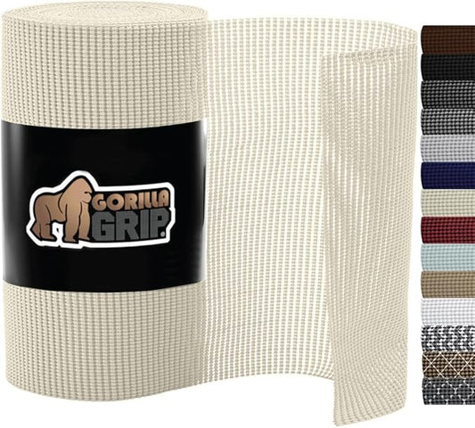Gorilla Grip powerGRIP Drawer Shelf and Cabinet Liner, Thick Strong Hold, Non-Adhesive Liners Protect Kitchen Cabinets and Cupboard, Bathroom Drawers, Easy Install, Breathable Mat, 17.5" x20', Cream