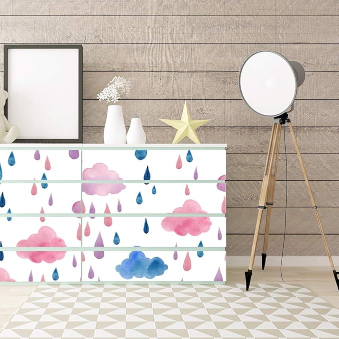 Amaonm Removable 15.8 x 98.4inch Rainbow Colorful Clouds and Raindrop Wall Decals DIY Wallpaper Wall Stickers Murals Decor for Kids Babys Girls Bedroom Teens Nursery Living Room Door Desk Decoration