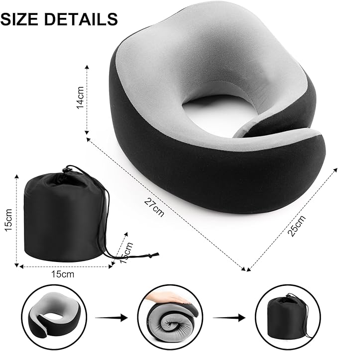 Travel Pillow, 360° Wrapped Travel Neck Pillow, 100% Pure Memory Foam Neck Pillow, Airplane Neck Pillows, Perfect Support, Soft and Breathable Pillows, Travel Accessories with Portable Bag
