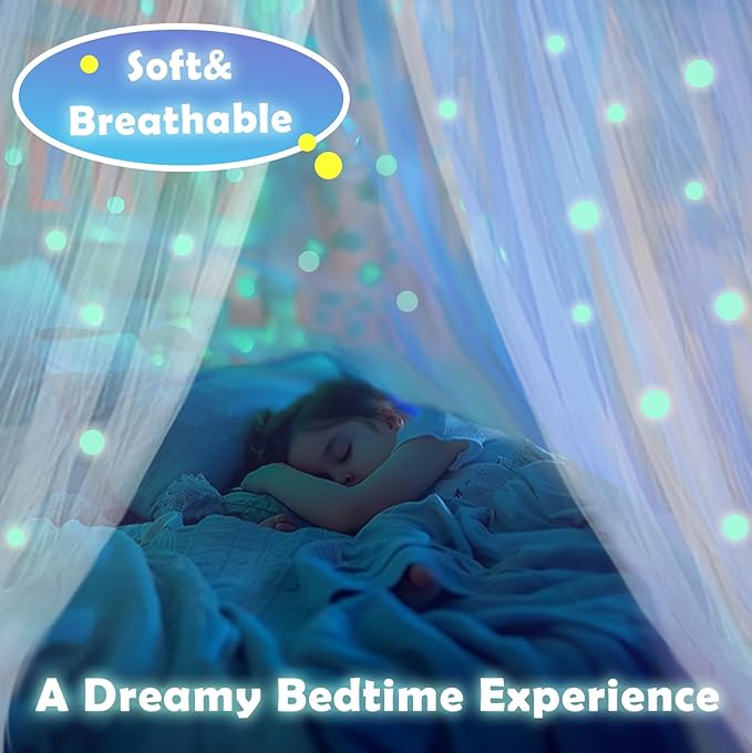Daksha White Princess Bed Canopy for Girls with Glowing Dots, Ceiling Tent for Kids, Fits Twin, Full, and Queen Size Beds, Suitable for Indoor Room Decor and Outdoor Use
