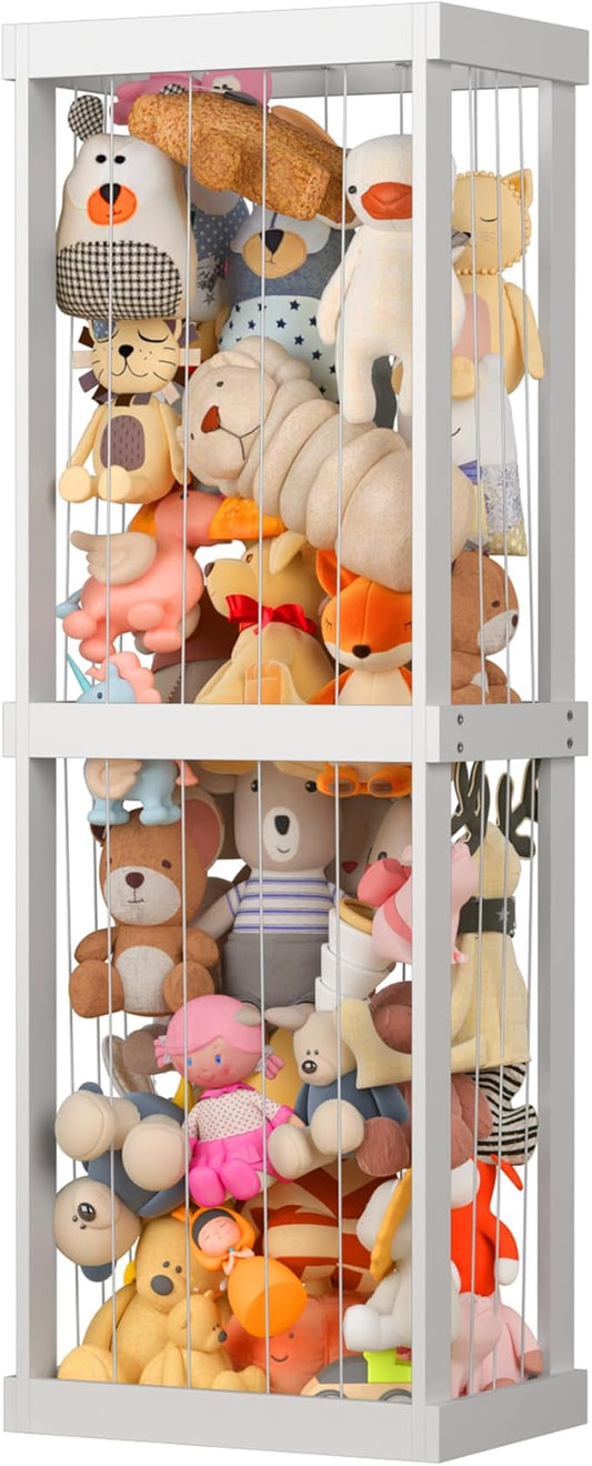 Stuffed Animal Zoo Storage, Large Capacity Wood Stuffed Animal Storage Shelf for Kids, Large Zoo Cage for Stuffed Animals with Elastic Band, Animal Toy Holder, for Nursery Playroom Bedroom Kid Room