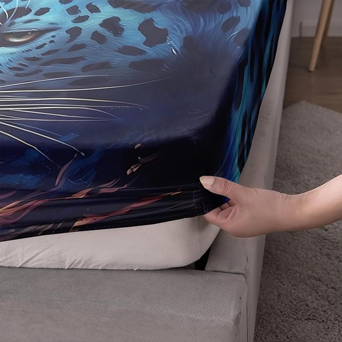 AILONEN Leopard Print Fitted Sheet Set Twin XL Size,Safari Wildlife Cheetah Bed Sheet Set TwinXL Size for Boys Kids,3 Pieces Animal Leopard TwinXL Fitted Sheet with 2 Pillowcases Decor