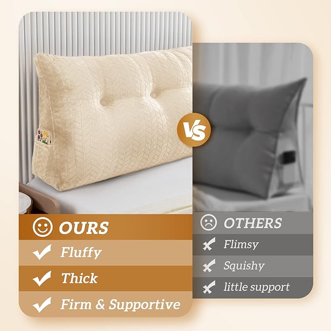 Triangular Wedge Headboard Pillow Large Bolster Bed Rest Reading Pillow Backrest Positioning Support Bolster Cushion with Removable Cover