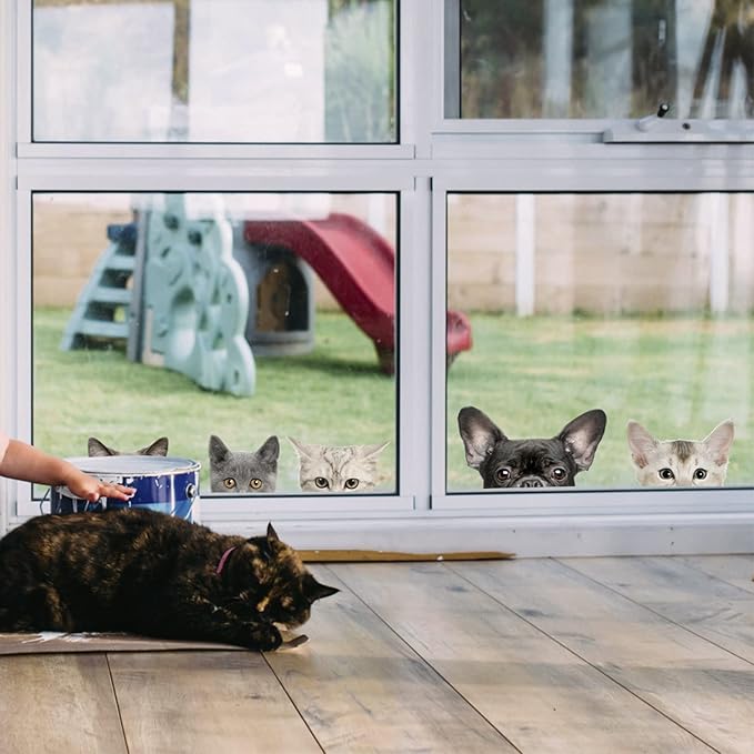 Funny Cats Wall Art Stickers Realistic Hidden Cats Wall Decals Peel Stick, Removable Vinyl Cat Head Stickers Gifts for Kids Friends Playroom Bathroom Bedroom Wall Art Decoration