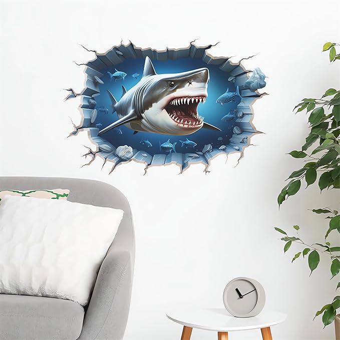 Broken Wall Fierce Shake Wall Stickers, sacinora Under The Sea Animal Wall Decals Removable Vinyl Peel and Stick for Boys Kids Baby Nursery Living Room Bedroom Sofa TV Background Art Decorations