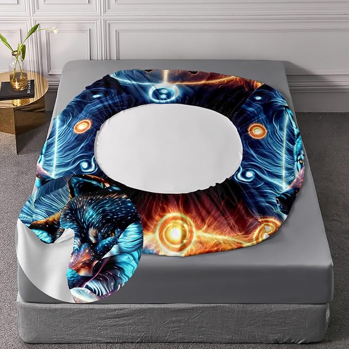 AILONEN Boys Wolf Fitted Sheet Set Queen Wolf Bed Sheet Set, Wildlife Animal Theme Fitted Sheet with 2 Pillowcases,3 Pieces Ice and Fire Light Wolves Print Fitted Sheet Set