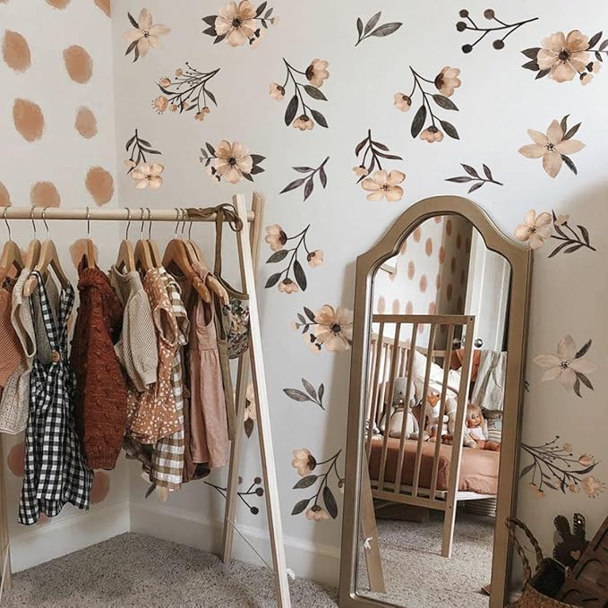 Boho Flower Wall Decals,Watercolor Flower Wall Art,Wildflower Wall Decals,Girls Bedroom Removable Wall Decals,Nursery Kids Room Decor Vinyl Murals DIY Cute Decorations (Boho Flower Wall Decals)