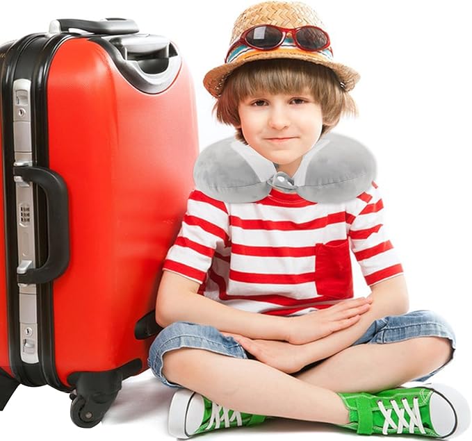 Travel Pillow, Kids Travel Pillow with Sleep Eye Mask Soft Memory Foam Kids Neck Pillow for Boys & Girls, Travel Accessories for Car Airplane Traveling - Shark