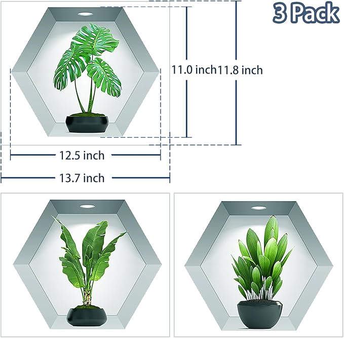 3D Vivid Green Plants Wall Decal, Removable Green Leaves Wall Sticker for Bedroom Living Room Office Bathroom Kitchen Home Decor(Plant3)