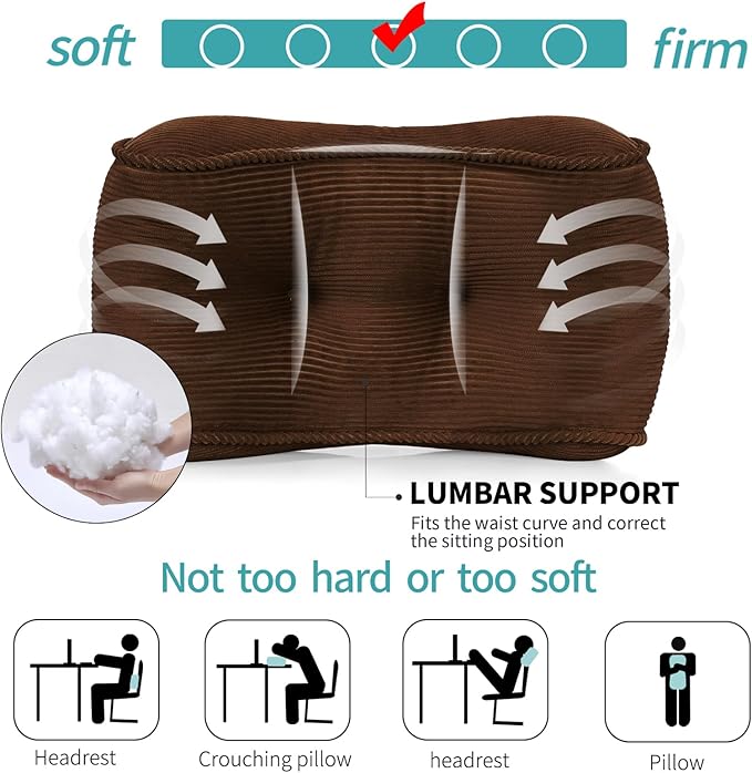 Lumbar Support Pillow for Office Chairs, Back Support Pillow for Lower Back Pain Relief, Soft & Good Support Corduroy Desk Lumbar Cushion, 17.5"x10"x5.5", Medium (Brown)