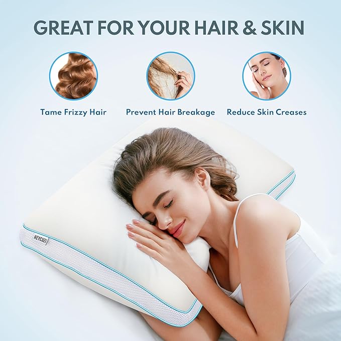 Bed Pillows Queen Size - Premium Luxury Hotel Quality Cooling Bed Pillows for Sleeping,Soft Fluffy & Memory Foam Filling,Support Loft Gusseted Bed Pillows for Side and Back Sleepers (Medium)