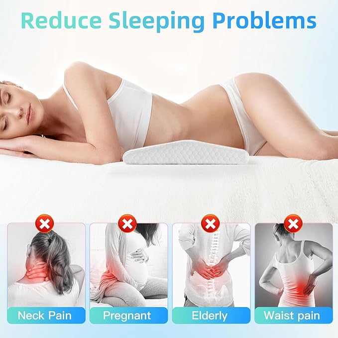 Memory Foam Lumbar Support Pillow for Back Pain Relief - Ergonomic Triangle Wedge Bolster Cushion for Spine Alignment - Waist Pillow for Side, Back, and Stomach Sleepers - Ideal Gift (White)