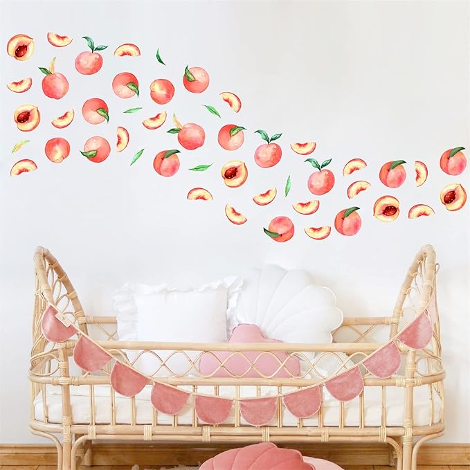 Peach Wall Decals Fruit Wall Stickers Peel and Stick Boho Wall Decals Fruit Leaf Wall Decals Kitchen Wall Stickers Cute Fruit Wall Decals for Nursery Bedroom Kids Room Kitchen Decor