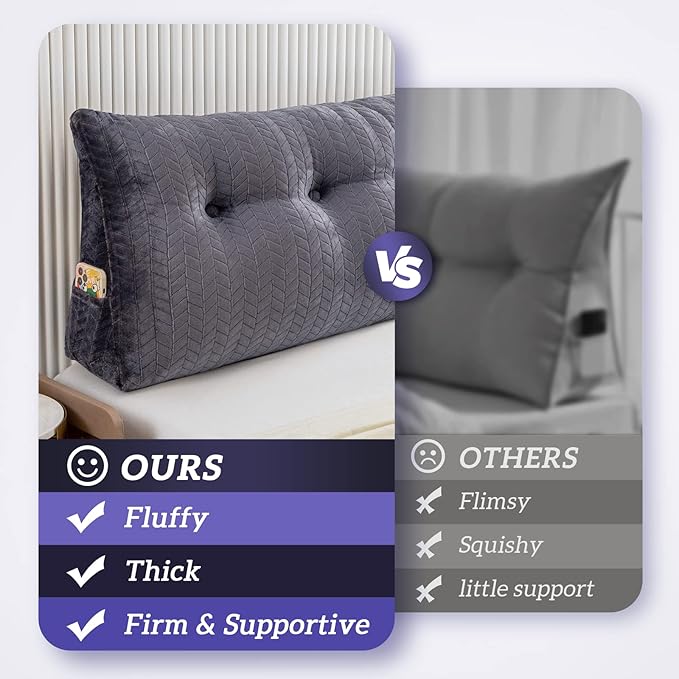 Triangular Wedge Headboard Pillow Large Bolster Bed Rest Reading Pillow Backrest Positioning Support Bolster Cushion with Removable Cover