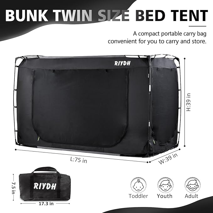 Bed Tent Bed Canopy Bunk Twin Size Tents for Adult and Kids- Portable Dream Tent Indoor Sleeping Tents 70% Blackout with 3 Doors Breathable Big Space Tents