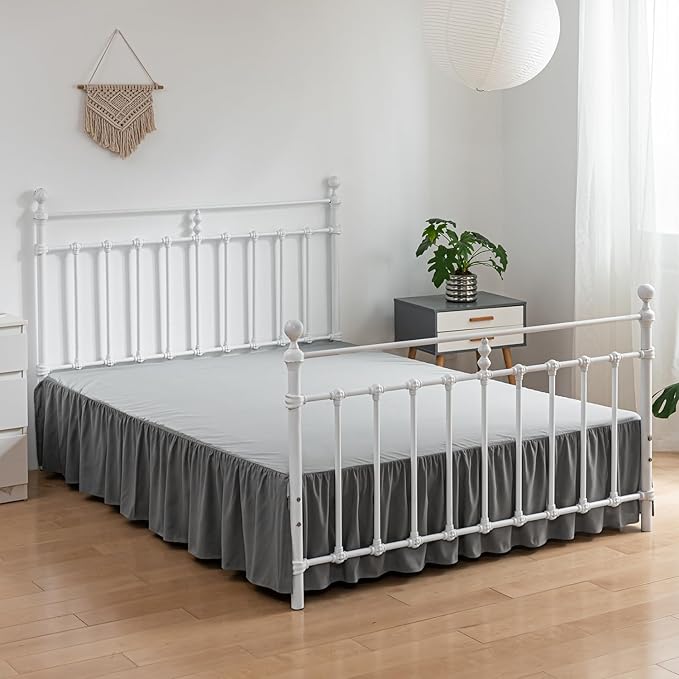 Bed Skirt King Size Ruffled Bed Skirts with Split Corners, 12 Inch Drop Dust Ruffle Bed Skirt with Platform, Gray