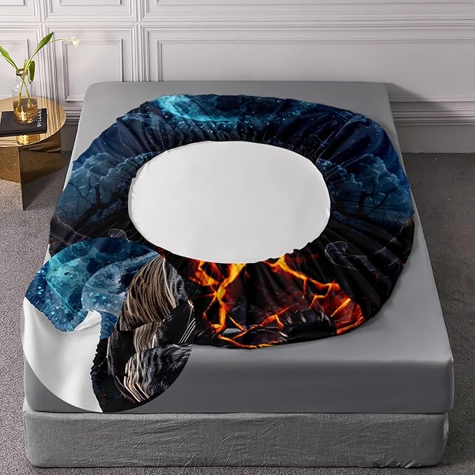 AILONEN Black Panther Fitted Sheet Set Twin Size,Safari Cheetah Leopard Print Bed Sheet Set,Magic Moon Animal Theme Leopard Fitted Sheet with 2 Pillowcases,3 Pieces Boys Twin Bed Sheet Set