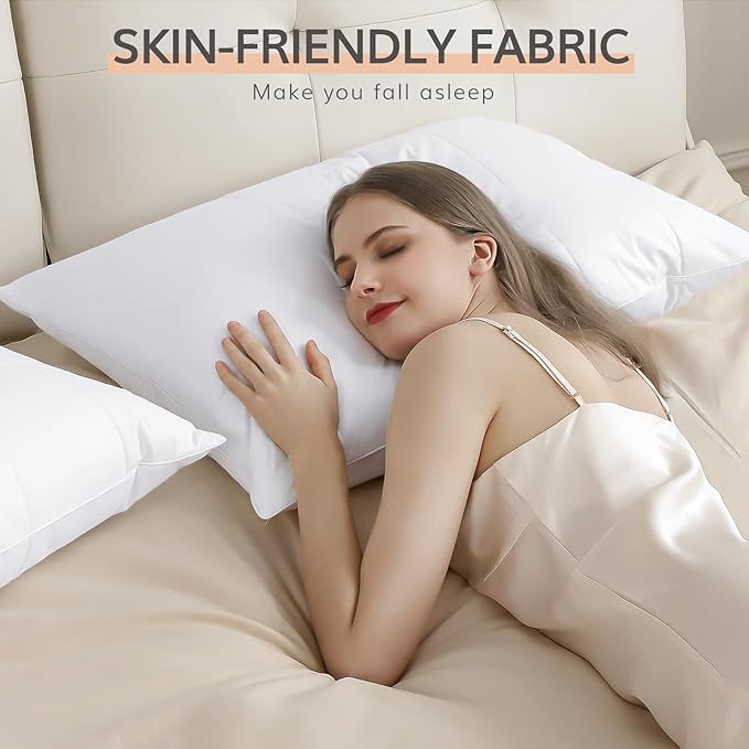 SAVORI Goose Down Feather Pillows with 100% Cotton Cover, Soft Hotel Bed Pillow for Sleeping, Cooling Pillow for Back, Stomach or Side Sleepers, Queen Size-White 20x30 Inch
