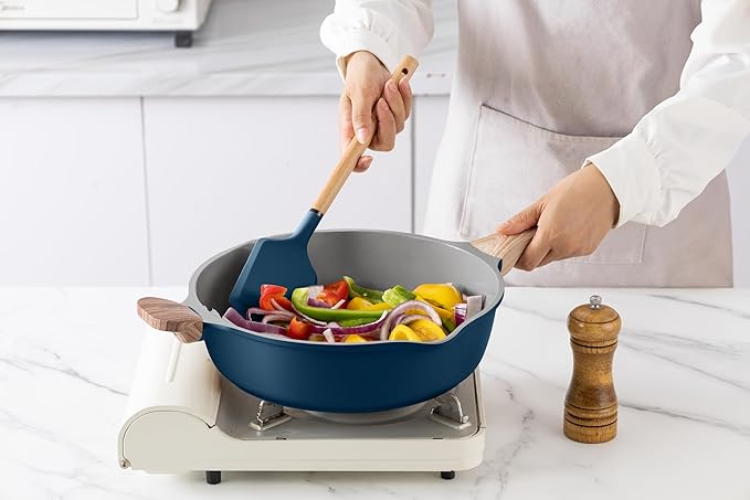 Country Kitchen Pots and Pans Set Nonstick, Cast Aluminum Kitchen Cookware Set with Utensils, 14 Pcs Non Stick Cooking Set w/Frying Pans & Saucepans