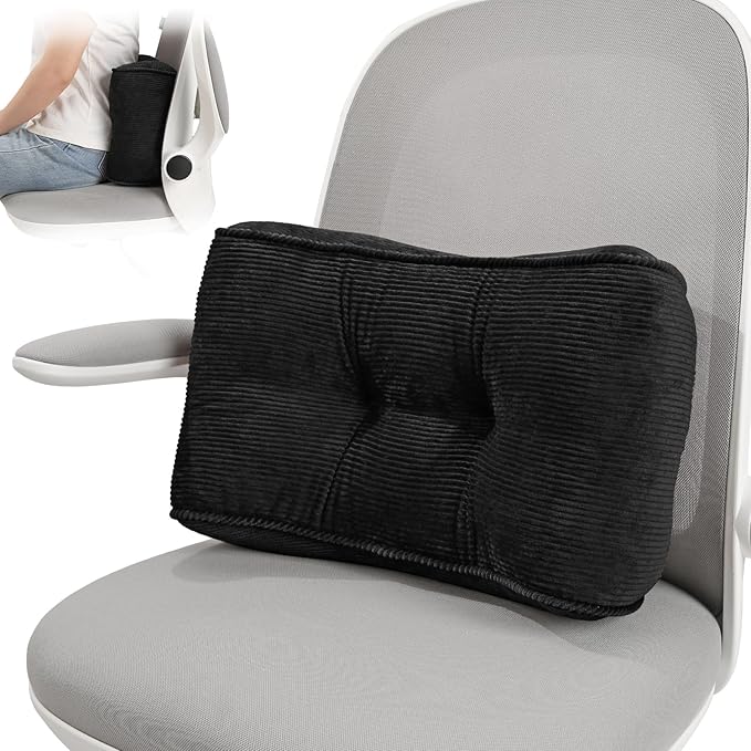 Lumbar Support Pillow for Office Chairs, Back Support Pillow for Lower Back Pain Relief, Soft & Good Support Corduroy Desk Lumbar Cushion, 17.5"x10"x5.5", Medium(Black