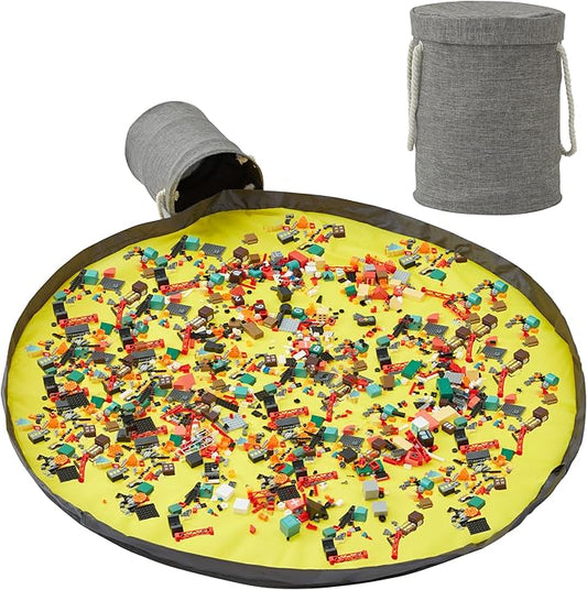 EXQ Home Toy Storage Basket and Building Bricks Toy Play Mat for Kids Rooms (11.8 x15 inches) - Organizer Storage Organizer for Toys, Playroom Canvas Bag Gift for Boy/Girls Grey