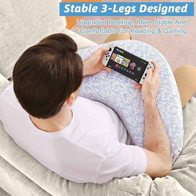 Reading and Gaming Pillow, Pillow Table with Premium Memory Foam Adjustable Comfort, Multi-Functional Lap Desk for Reading, Working, Playing, 23.6x10.2inch, Blue