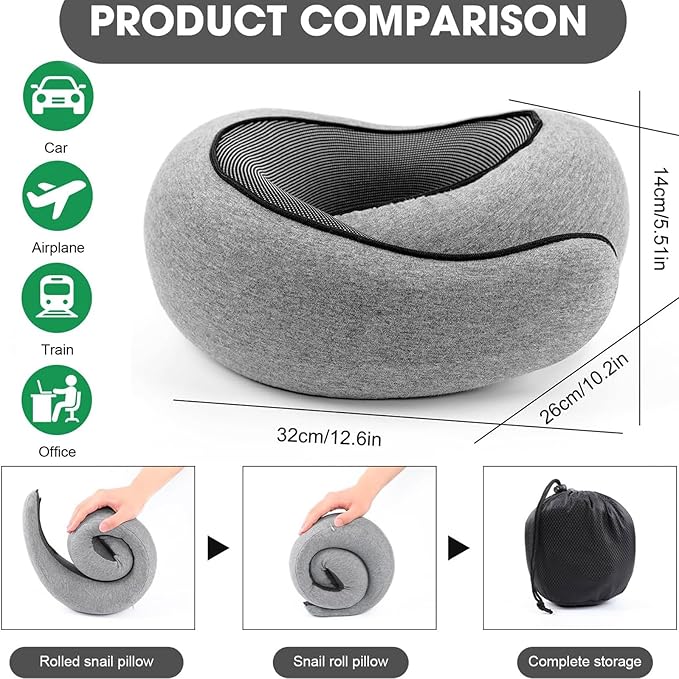Travel Neck Pillow,Travel Pillow for Airplanes,Aircraft Memory Foam Travel Neck Pillow (Gray)…
