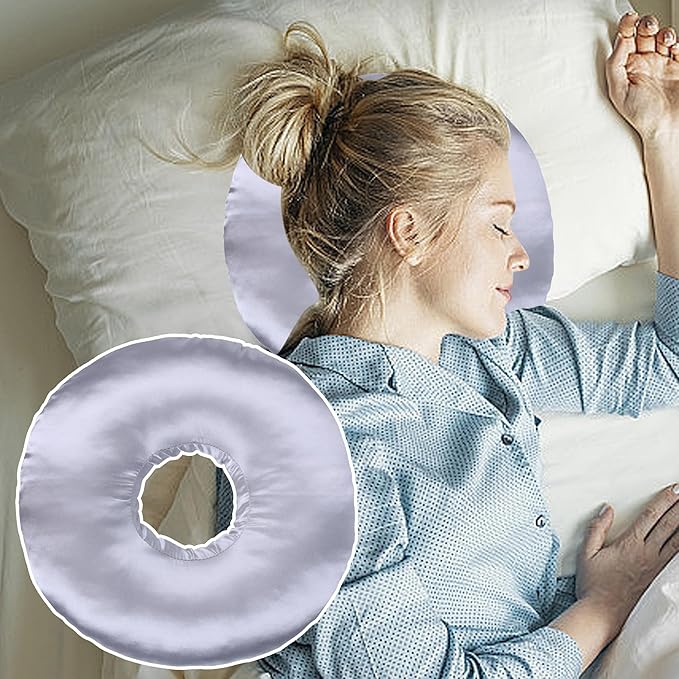 Ear Piercing Pillow for Side Sleepers - CNH Pillow with Ear Hole for Pain Relief, Pressure Sores & Inflammation - Donut Earring Pillow for Sleeping, Headphones & Tinnitus Support (Gray)
